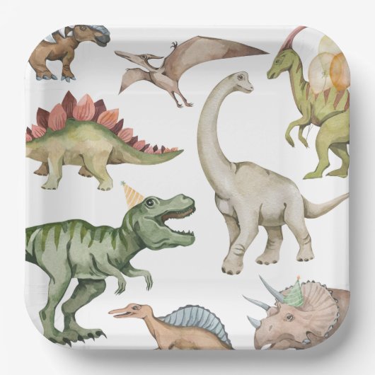 Assiettes En Carton Dinosaur Plaques papier fête d'anniversaire (Recto)