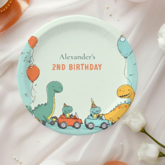 Assiettes En Carton Dinosaur Race Car 2e anniversaire