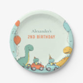 Assiettes En Carton Dinosaur Race Car 2e anniversaire (Devant)
