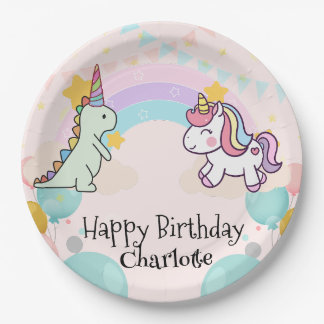 Assiettes En Carton Dinosaur Rainbow Unicorne dégradé de gradient fête