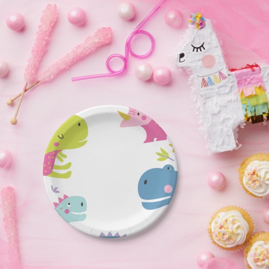 Assiettes En Carton Dinosaur Roar Girls Anniversaire Rose (Fête)