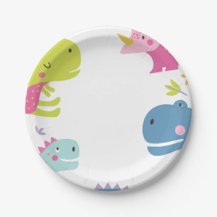 Assiettes En Carton Dinosaur Roar Girls Anniversaire Rose