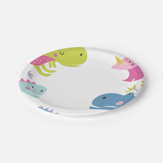 Assiettes En Carton Dinosaur Roar Girls Anniversaire Rose (Angle)
