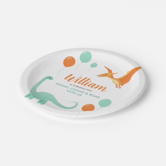 Assiettes En Carton Dinosaur Stomp Chomp Rawr Birthday Party Boy (Angle)