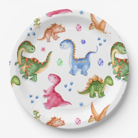 Assiettes En Carton Dinosaur Stomp Chomp Rawr fête d'anniversaire (Devant)