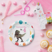 Assiettes En Carton Dinosaur T Rex Anniversaire rose (Fête)