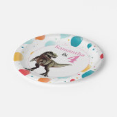 Assiettes En Carton Dinosaur T Rex Anniversaire rose (Angle)