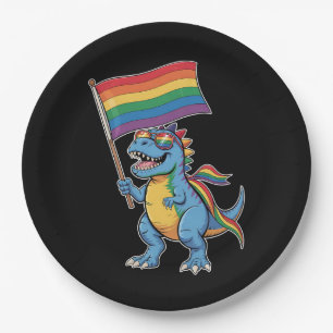 Assiettes En Carton Dinosaur T Rex Gay pride LGBTQ Ally Rainbow