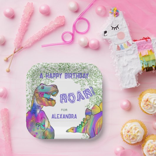 Assiettes En Carton Dinosaur T-Rex Jungle Anniversaire fête violet (Fête)