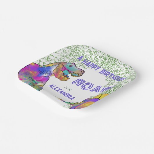 Assiettes En Carton Dinosaur T-Rex Jungle Anniversaire fête violet (Angulaire)