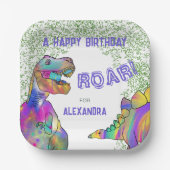 Assiettes En Carton Dinosaur T-Rex Jungle Anniversaire fête violet (Recto)