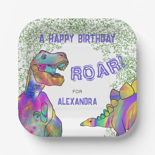 Assiettes En Carton Dinosaur T-Rex Jungle Anniversaire fête violet (Recto)