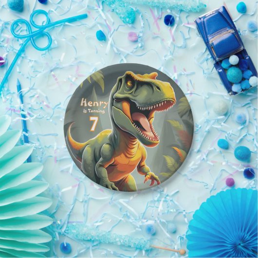 Assiettes En Carton Dinosaur T Rex Jurassic Plaque Papier d'anniversai (Fête)