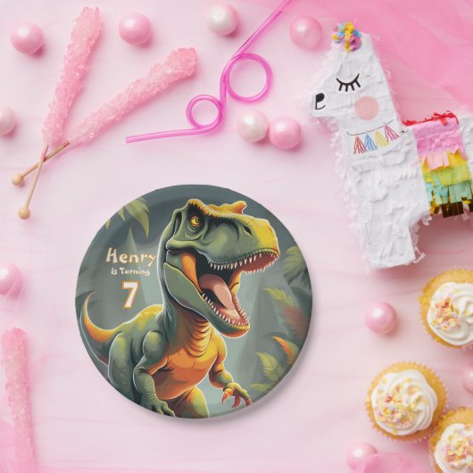 Assiettes En Carton Dinosaur T Rex Jurassic Plaque Papier d'anniversai (Fête)