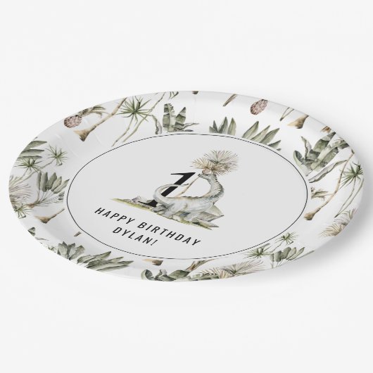 Assiettes En Carton Dinosaur Thème 1ère fête d'anniversaire (Angle)