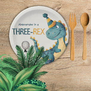Assiettes En Carton Dinosaur Trex Trois Rex 3e fête d'anniversaire