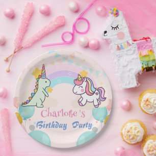 Assiettes En Carton Dinosaur Unicorn arc-en-ciel dégradé fête d'annive
