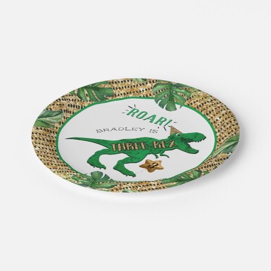 Assiettes En Carton Dinosaure à trois Rex 3e Plaque papier d'anniversa (Angle)