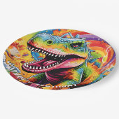 Assiettes En Carton Dinosaure arc-en-ciel sauvage (Angle)