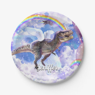 Assiettes En Carton dinosaure arc-en-ciel unicorne dinocorne