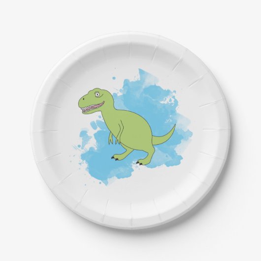 Assiettes En Carton Dinosaure avec Aquarelle Arrière - plan Design (Devant)