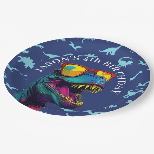 Assiettes En Carton dinosaure bleu (Angle)