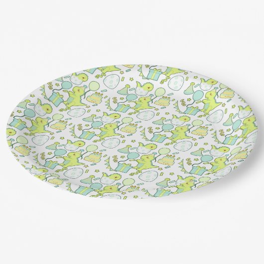 Assiettes En Carton Dinosaure Bleu Et Vert (Angle)