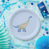 Assiettes En Carton Dinosaure coloré Brachiosaurus bleu (Fête)