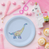 Assiettes En Carton Dinosaure coloré Brachiosaurus bleu (Fête)