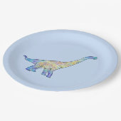 Assiettes En Carton Dinosaure coloré Brachiosaurus bleu (Angle)