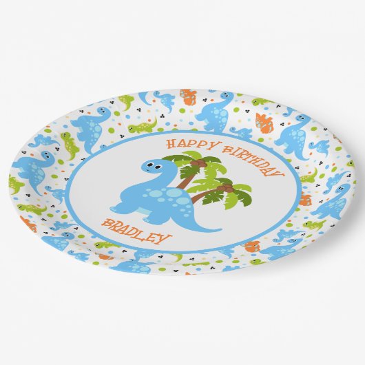 Assiettes En Carton Dinosaure coloré et Palmier (Angle)