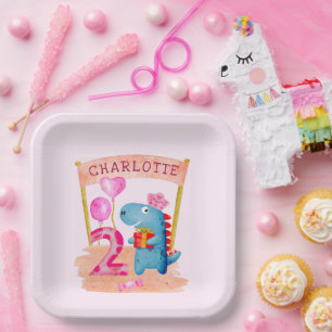 Assiettes En Carton Dinosaure Cute Girly 2 ans Anniversaire
