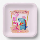 Assiettes En Carton Dinosaure Cute Girly 2 ans Anniversaire (Recto)