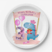 Assiettes En Carton Dinosaure Cute Girly 3 ans Anniversaire (Devant)