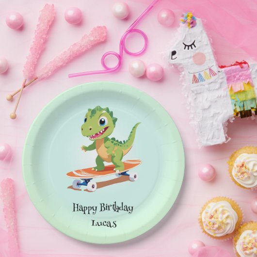 Assiettes En Carton Dinosaure drôle Skateboard fête d'anniversaire do- (Fête)