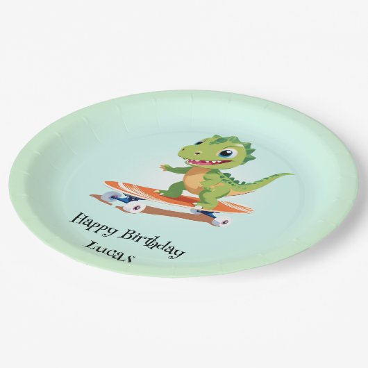 Assiettes En Carton Dinosaure drôle Skateboard fête d'anniversaire do- (Angle)