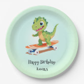 Assiettes En Carton Dinosaure drôle Skateboard fête d'anniversaire do- (Devant)