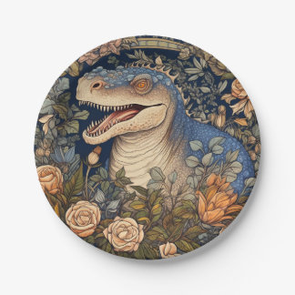 Assiettes En Carton Dinosaure et fleurs de style Art nouveau