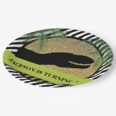 Assiettes En Carton Dinosaure fête d'anniversaire rayé (Angle)