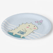 Assiettes En Carton Dinosaure jaune mignon avec des étoiles joyeuses (Angle)