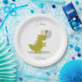 Assiettes En Carton Dinosaure jaune vert gris premier anniversaire (Fête)