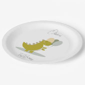 Assiettes En Carton Dinosaure jaune vert gris premier anniversaire (Angle)