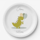 Assiettes En Carton Dinosaure jaune vert gris premier anniversaire (Devant)