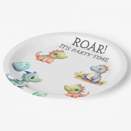 Assiettes En Carton Dinosaure joyeux et mignon Personnalisé (Angle)