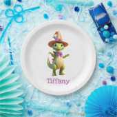 Assiettes En Carton Dinosaure magicien vert mignon (Fête)