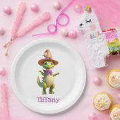 Assiettes En Carton Dinosaure magicien vert mignon (Fête)