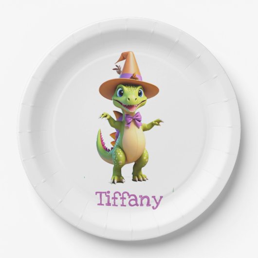 Assiettes En Carton Dinosaure magicien vert mignon (Devant)