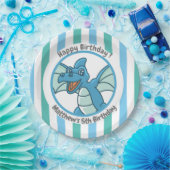 Assiettes En Carton Dinosaure mignon avec Grandes Bleues Vert (Fête)