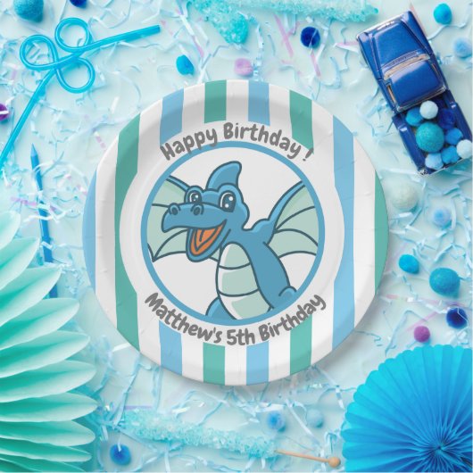 Assiettes En Carton Dinosaure mignon avec Grandes Bleues Vert (Fête)