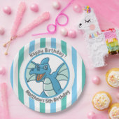 Assiettes En Carton Dinosaure mignon avec Grandes Bleues Vert (Fête)